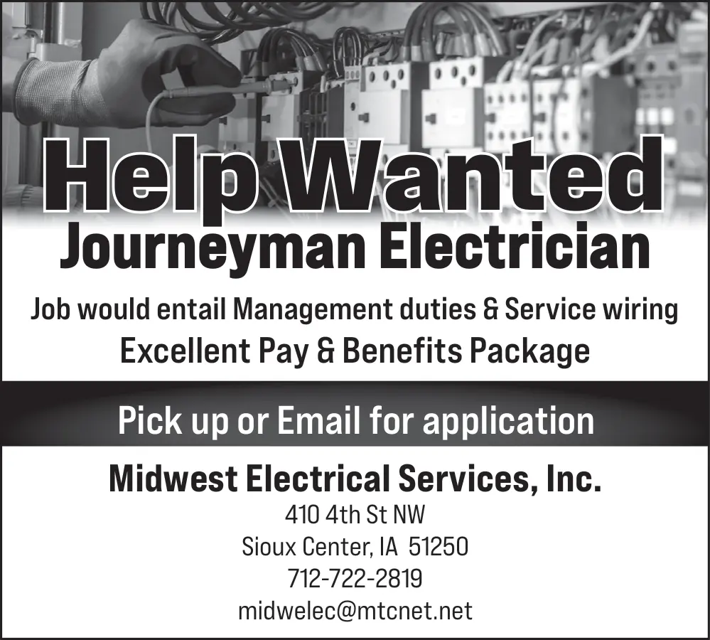Journeyman Electrician Wanted in Sioux Center, Iowa