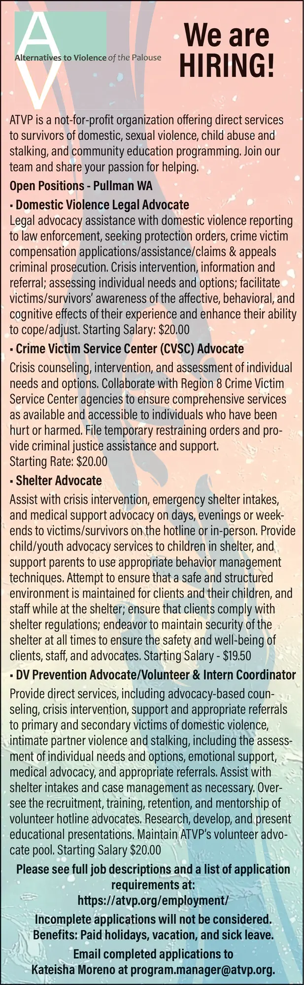 Domestic Violence Advocate Careers – Pullman, WA