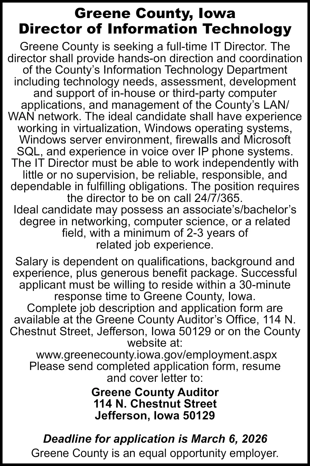 Director of Information Technology Careers in Jefferson, Iowa