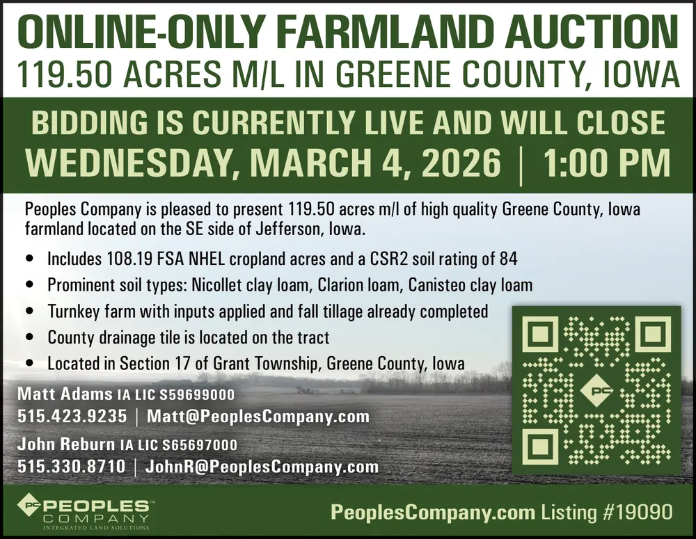 Online Farmland Auction in Greene County, Iowa  – Quality Greene County Land
