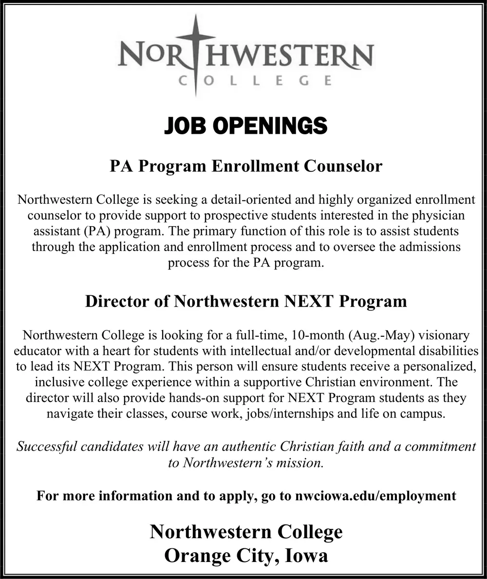 Career Opportunities at Northwestern College – Orange City, Iowa