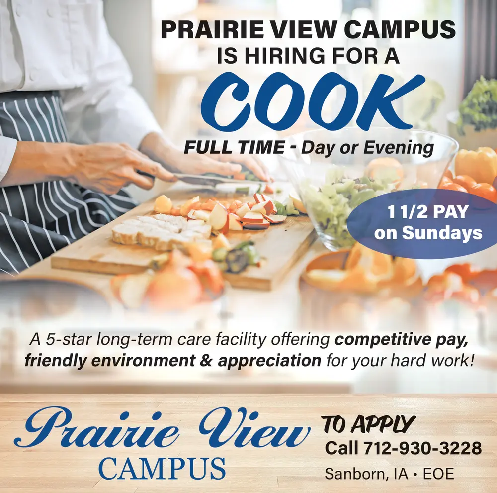 Cook Employment Opportunities in Sanborn, IA at Prairie View Campus