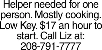 Home Cooking Helper Needed in Lewiston, ID