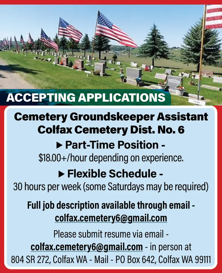 Cemetery Groundskeeper Assistant Job – Colfax, WA