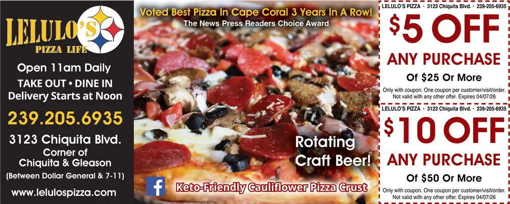 Coupons for Lelulo's Pizza Life