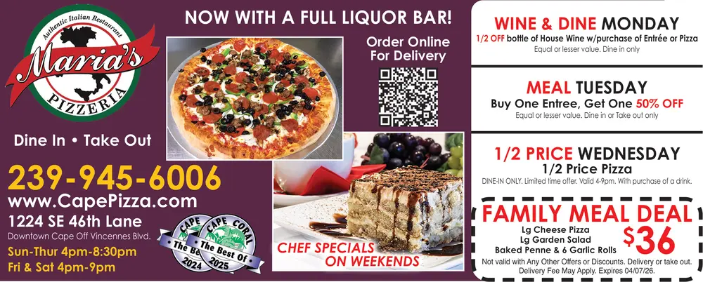 Coupons for Maria's Pizzeria
