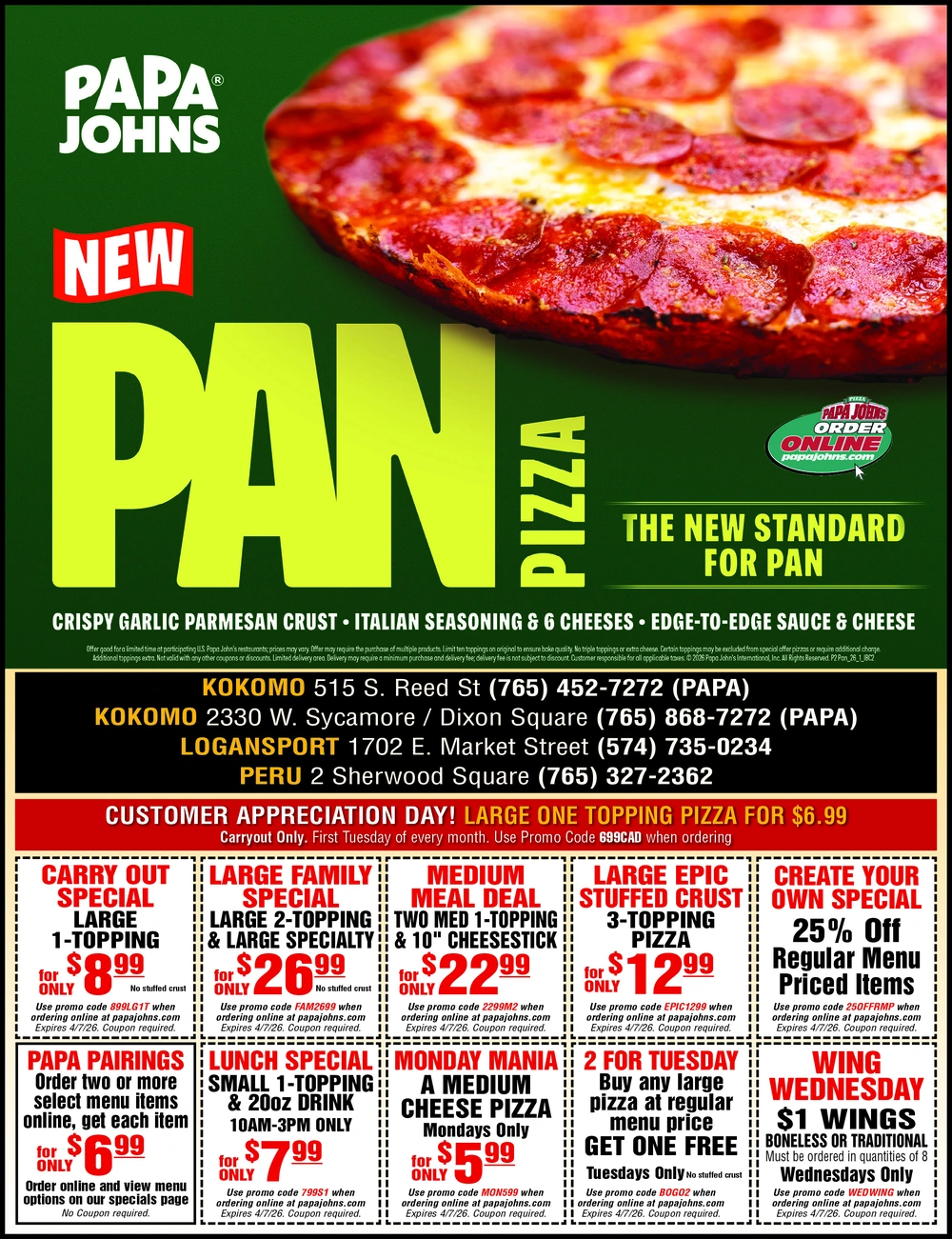 Papa Johns Pizza – Fresh Pan Pizza & Great Deals in Kokomo, Indiana