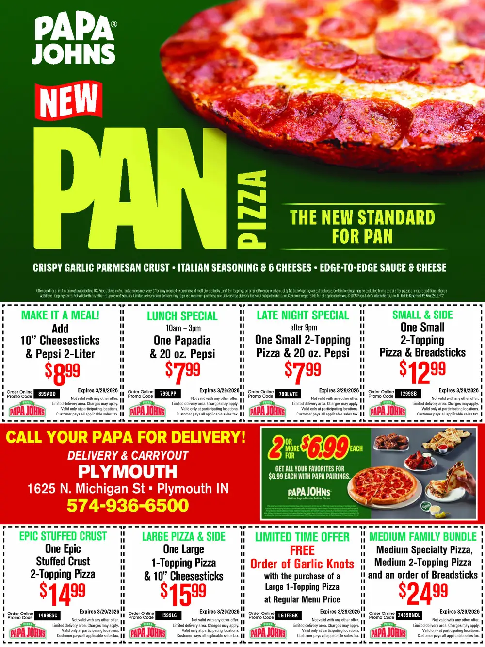 Papa Johns Pizza in Plymouth, IN – Fresh Pan Pizzas & Family Meals