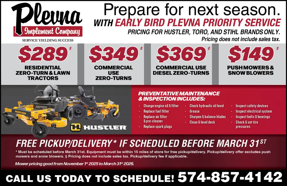 Lawn Equipment Service & Maintenance in Plevna, Indiana