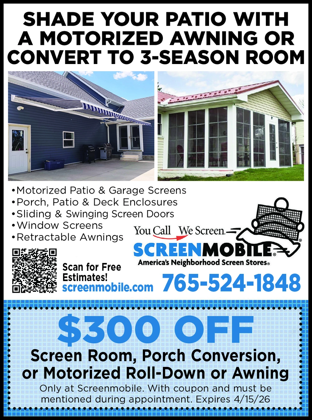 Motorized Patio Screens & 3-Season Rooms in Indiana