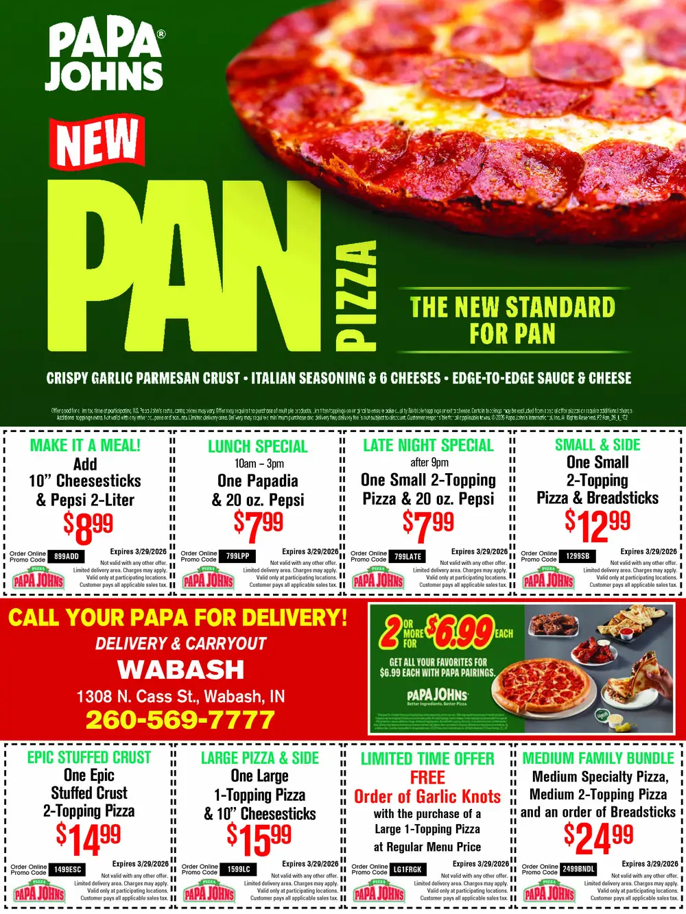 Papa Johns Pizza Deals & Delivery in Wabash, IN