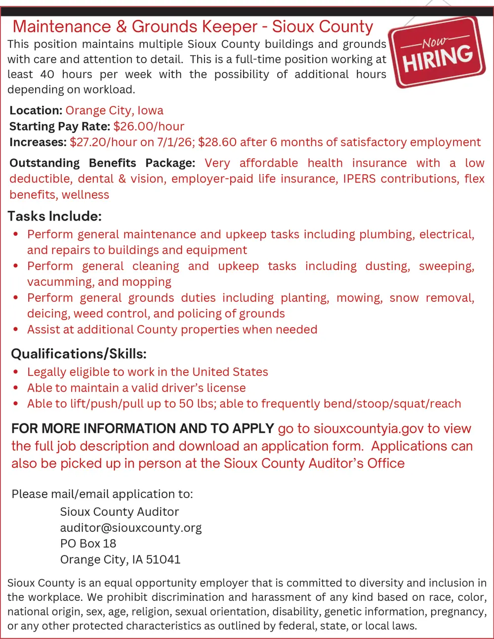 Maintenance & Grounds Jobs in Orange City, Iowa