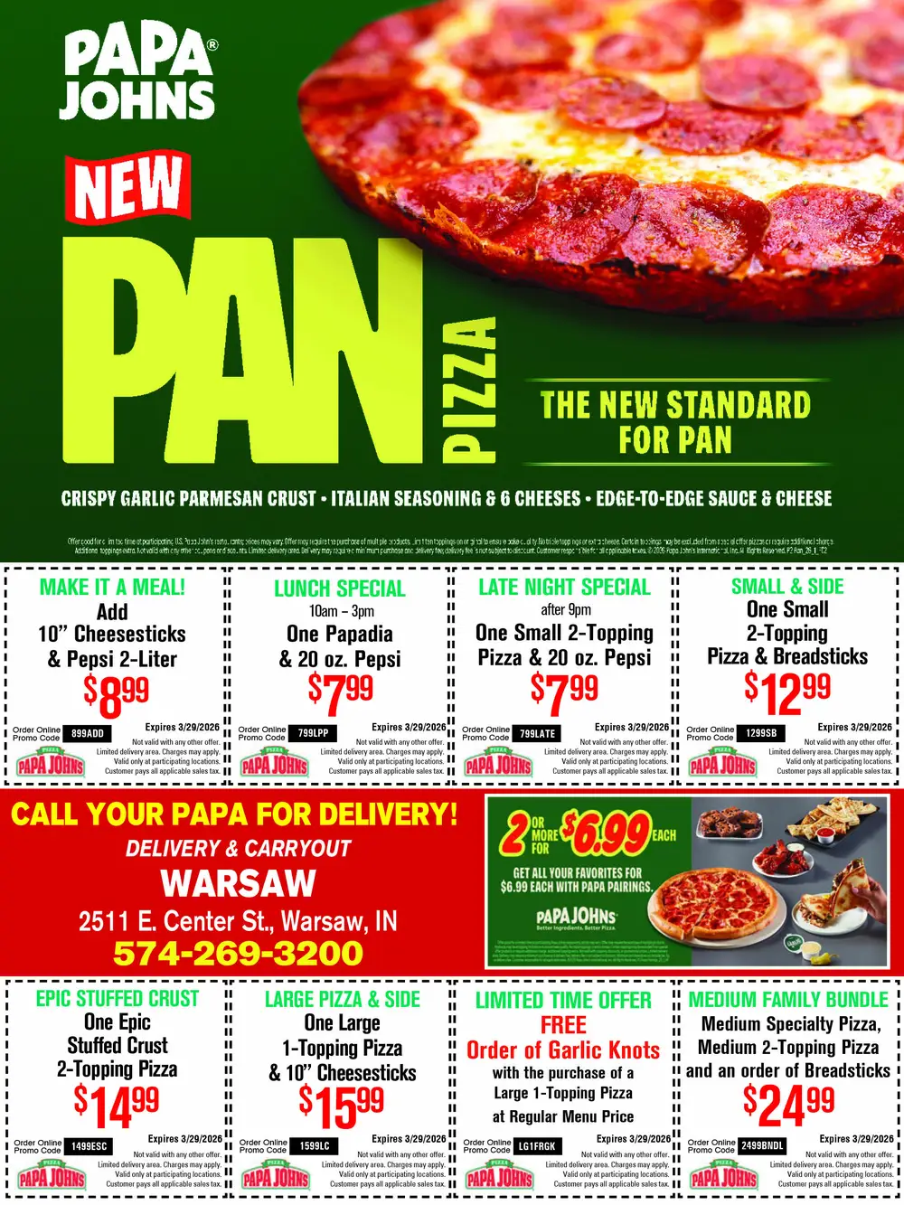 Papa Johns Pizza – Warsaw, Indiana
