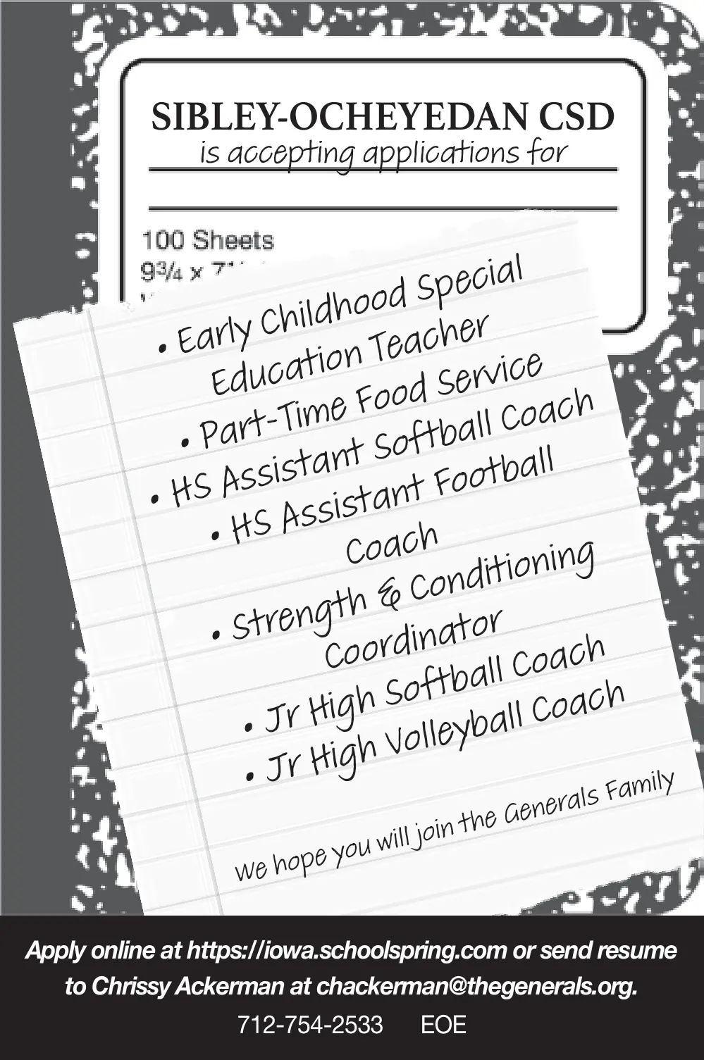 Join the Sibley-Ocheyedan CSD Team – Sibley, Iowa Careers