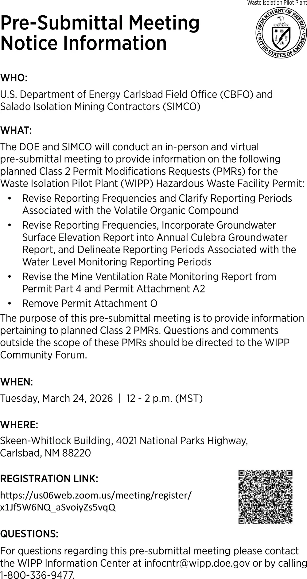 Pre- Submittal Meeting Notice Information