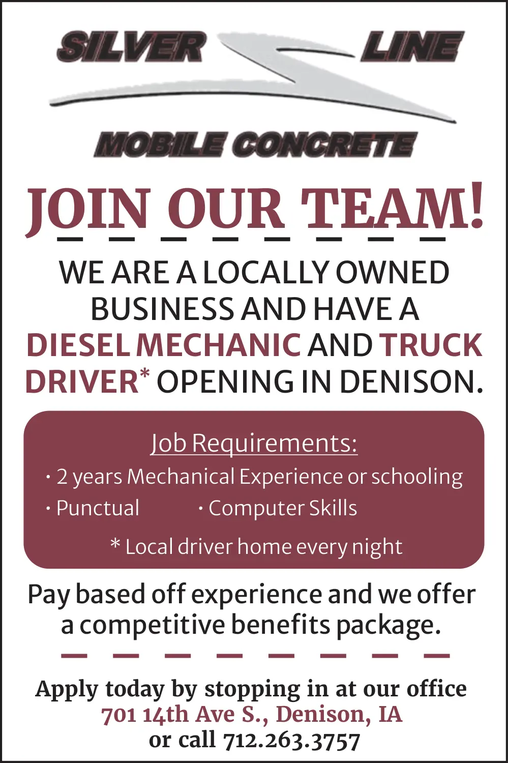 Silver Line Mobile Concrete Careers in Denison, IA