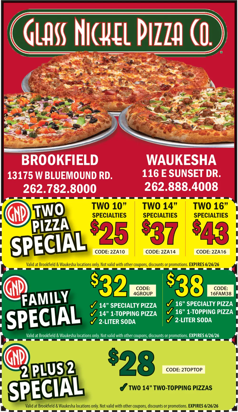 Pizza Specials in Brookfield & Waukesha, Wisconsin | Glass Nickel Pizza Co.