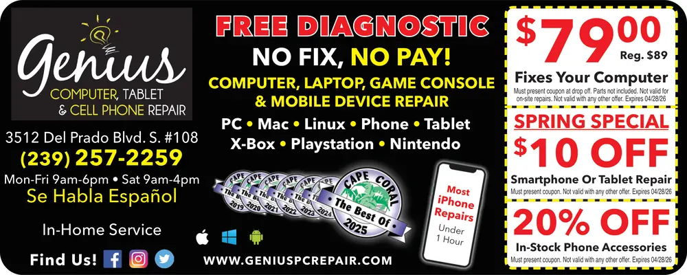 Coupons for Genius Computer, Tablet & Cell Phone Repair