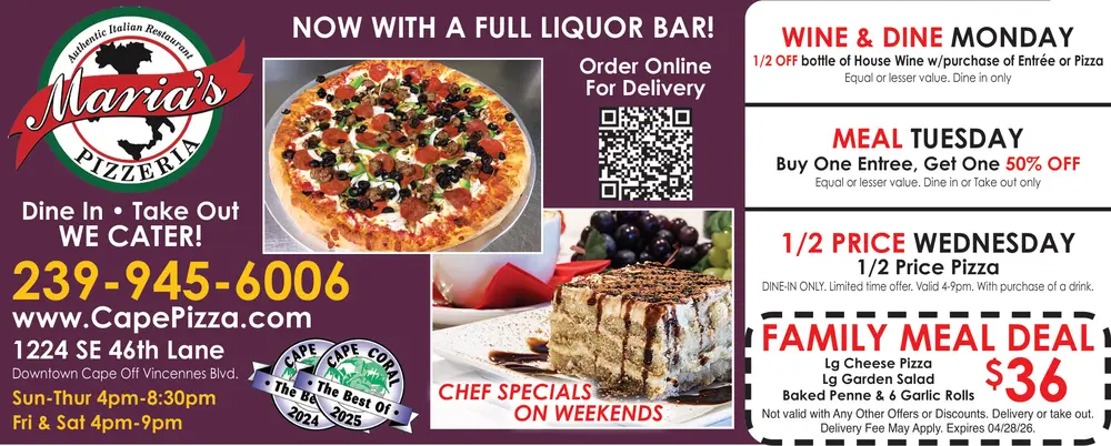 Coupons for Maria's Pizzeria