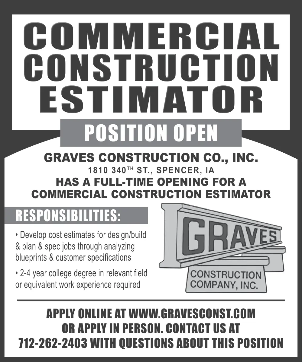 Commercial Construction Estimator Careers in Spencer, Iowa