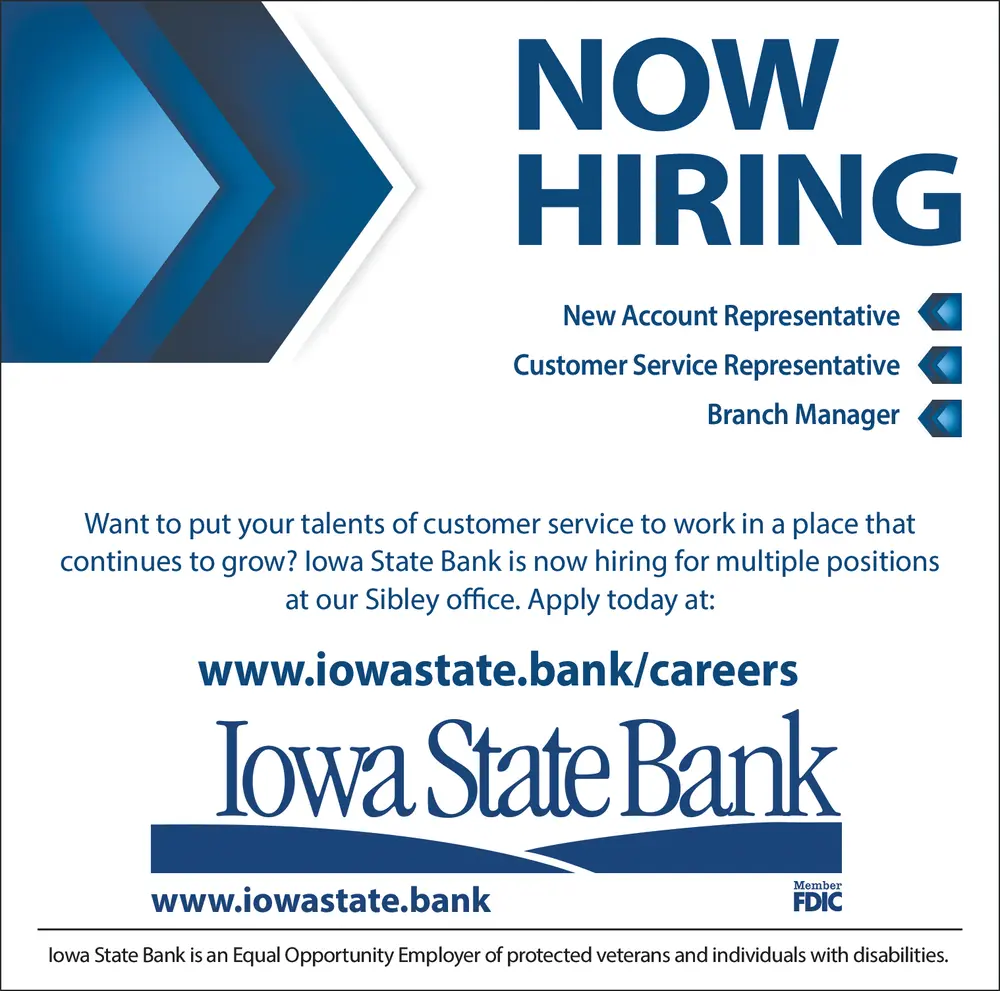 Start Your Banking Career in Sibley, Iowa with Iowa State Bank