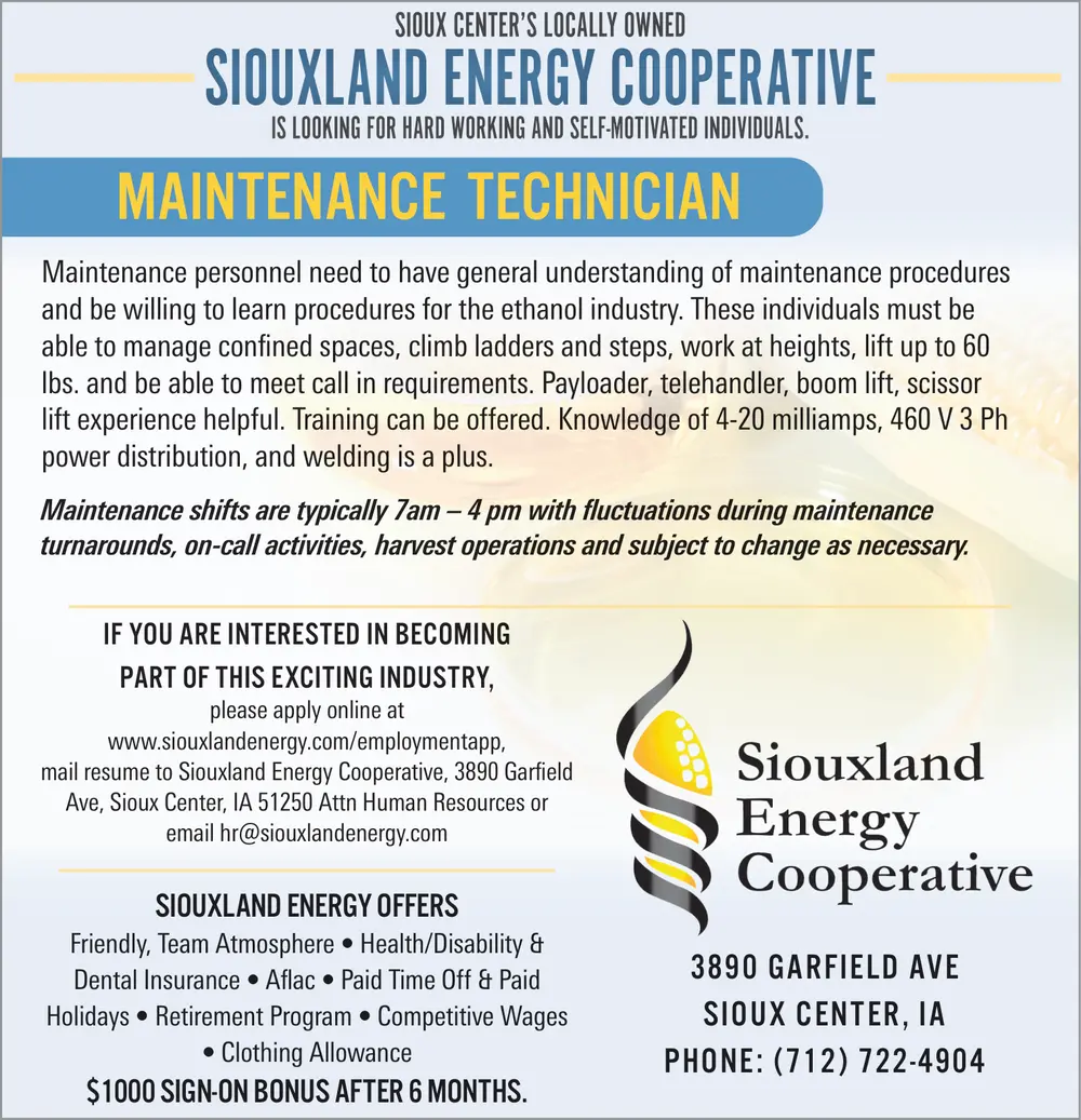 Maintenance Technician Careers in Sioux Center, IA