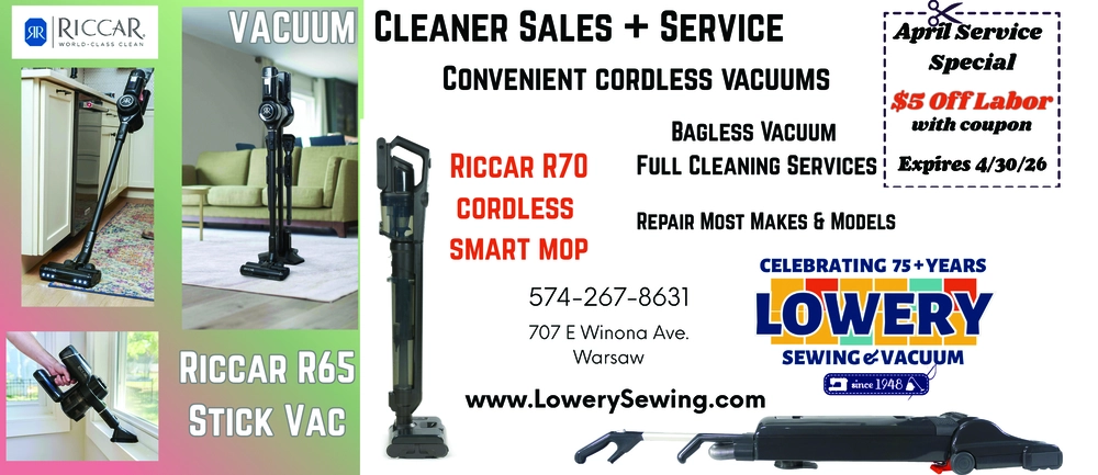 Lowery Sewing & Vacuum – Cleaner Sales & Service in Warsaw, Indiana