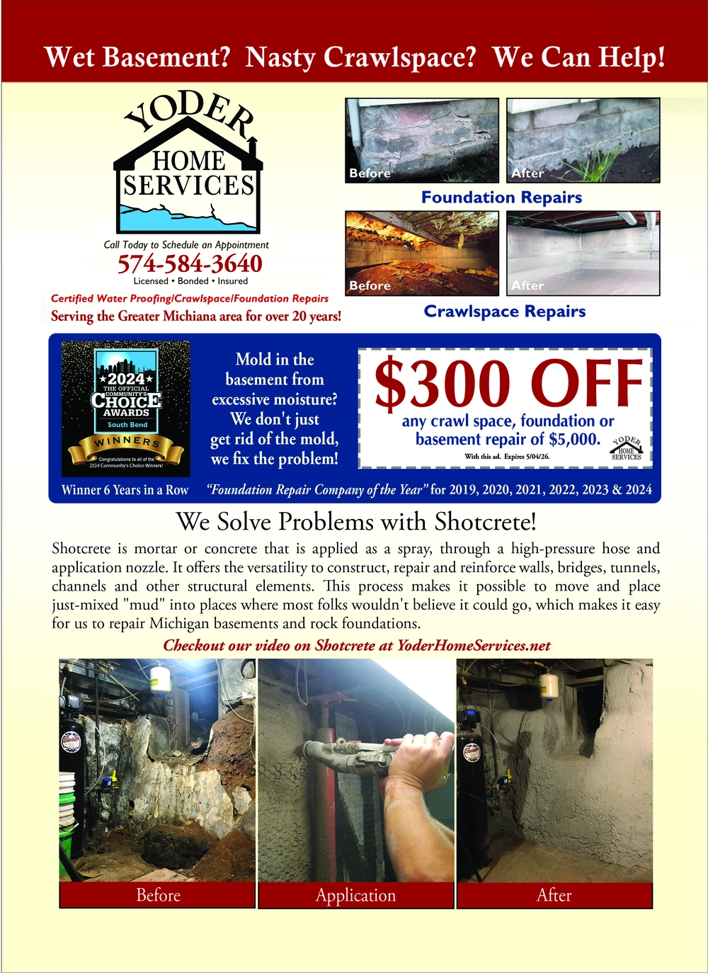Basement, Foundation & Crawlspace Repair in South Bend, Indiana