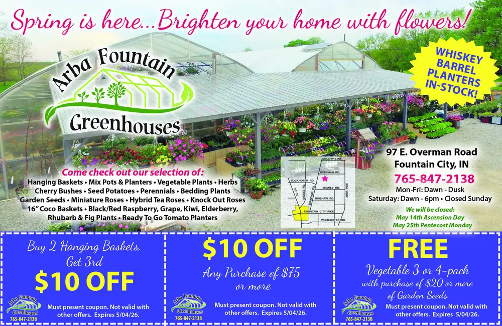 Arba Fountain Greenhouses – Plant & Flower Center in Fountain City, IN