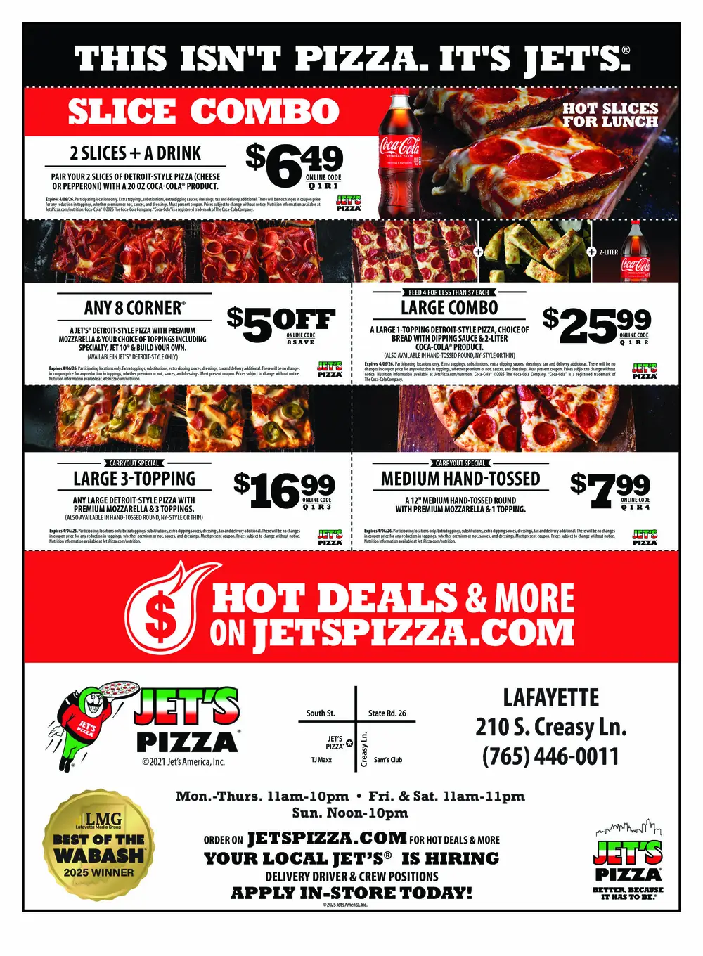 Jet's Pizza in Lafayette, Indiana – Fresh Detroit-Style Pizza & Hot Deals