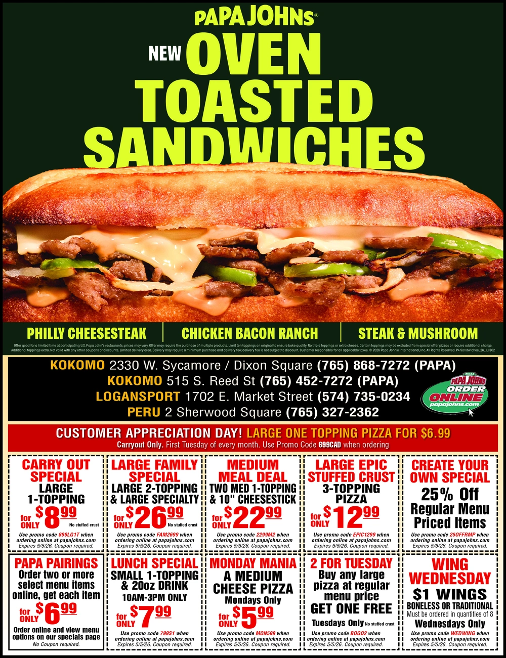 Papa Johns Pizza & Sandwiches in Kokomo, Indiana