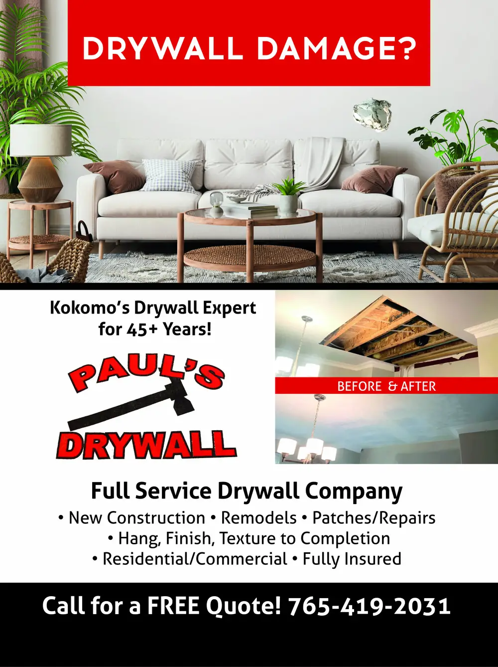 Drywall Installation & Repair in Kokomo, Indiana