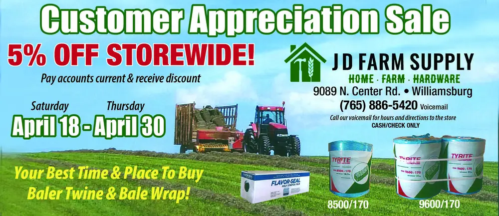 JD Farm Supply – Williamsburg, Indiana Farm & Hardware Store