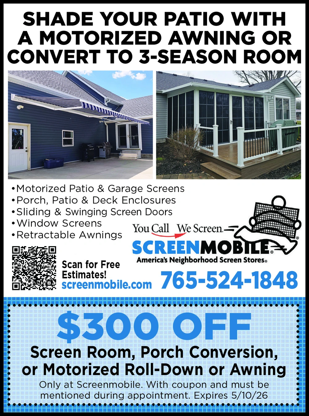 Motorized Patio Awnings & Screen Rooms in Indiana
