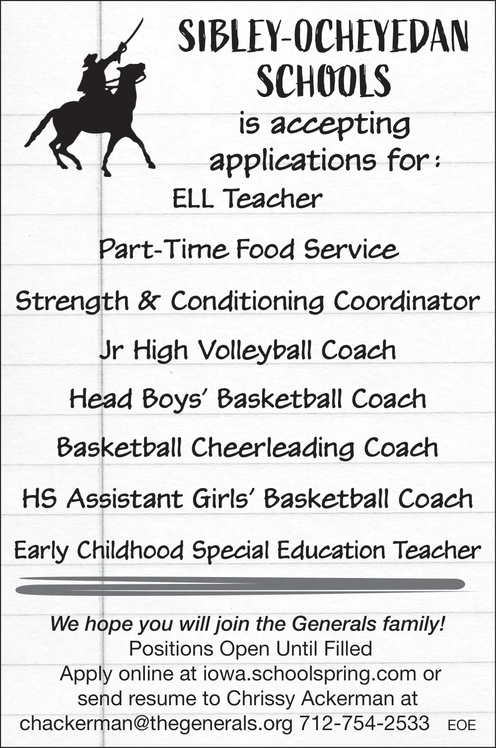 Start Your Education Career at Sibley-Ocheyedan Schools in Sibley, Iowa