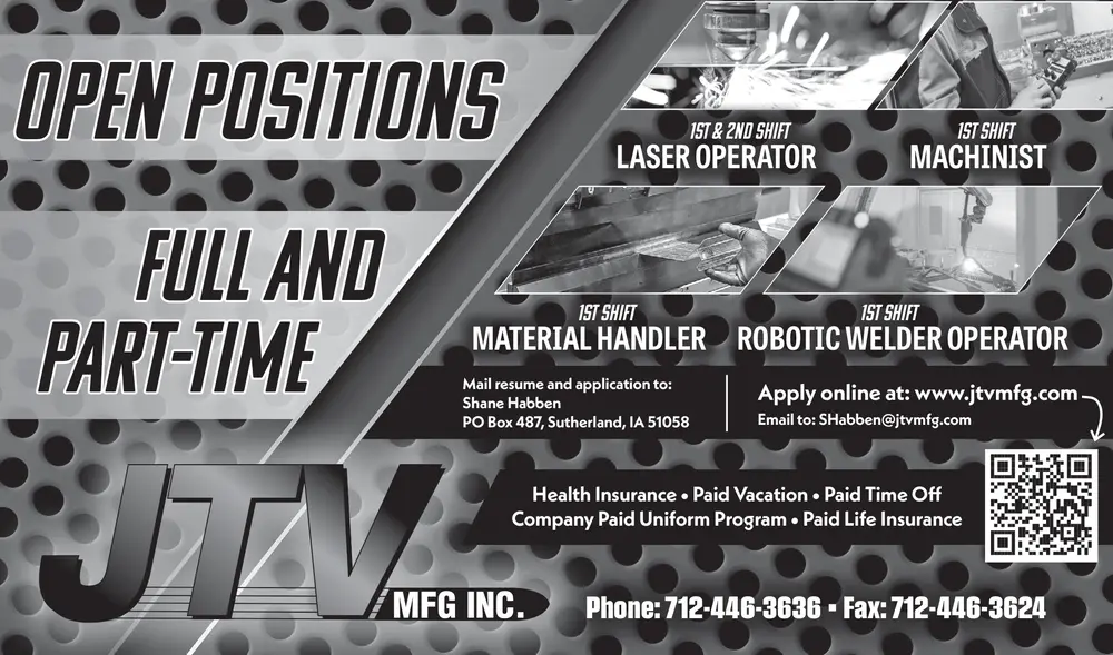 Manufacturing Careers in Sutherland, Iowa | JTV MFG INC.