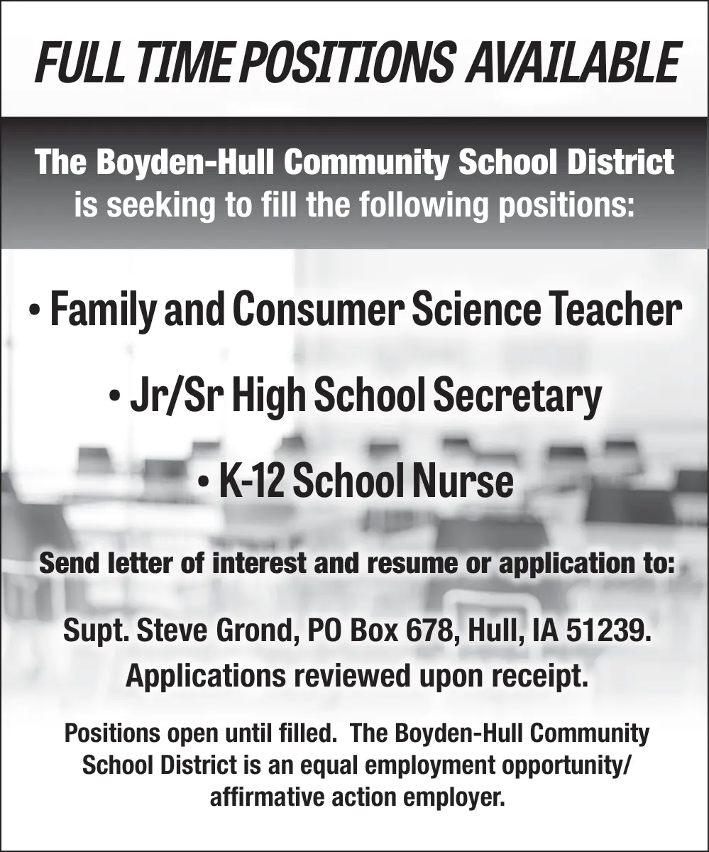 Careers at Boyden-Hull Community School District in Hull, Iowa