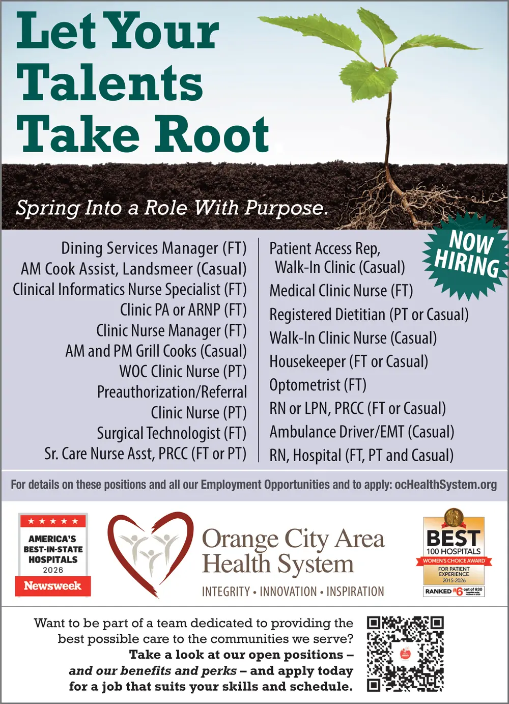 Now Hiring at Orange City Area Health System in Orange City, Iowa