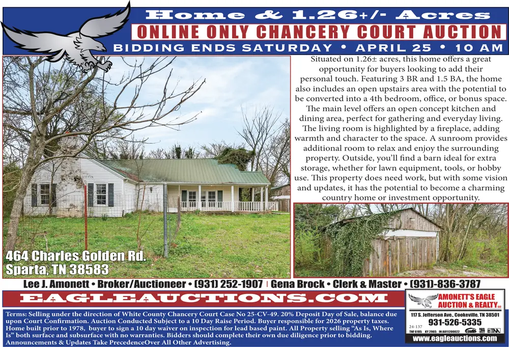 Chancery Court Home & Land Auction – Sparta, TN Real Estate Opportunity
