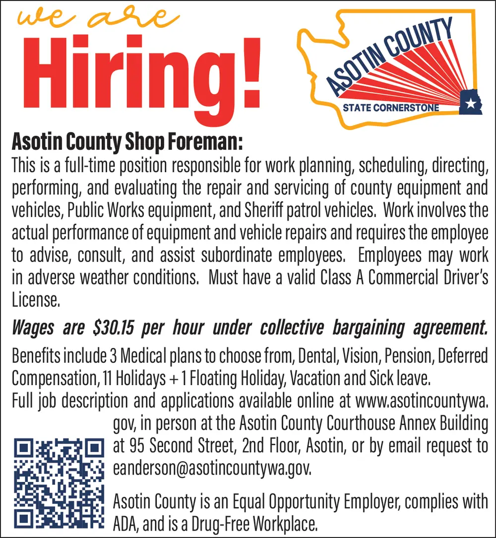 Shop Foreman Job Opportunity in Asotin, WA