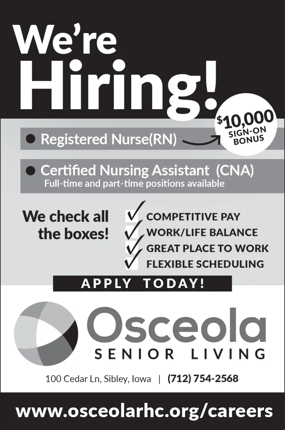 Nursing & CNA Careers in Sibley, Iowa | Osceola Senior Living
