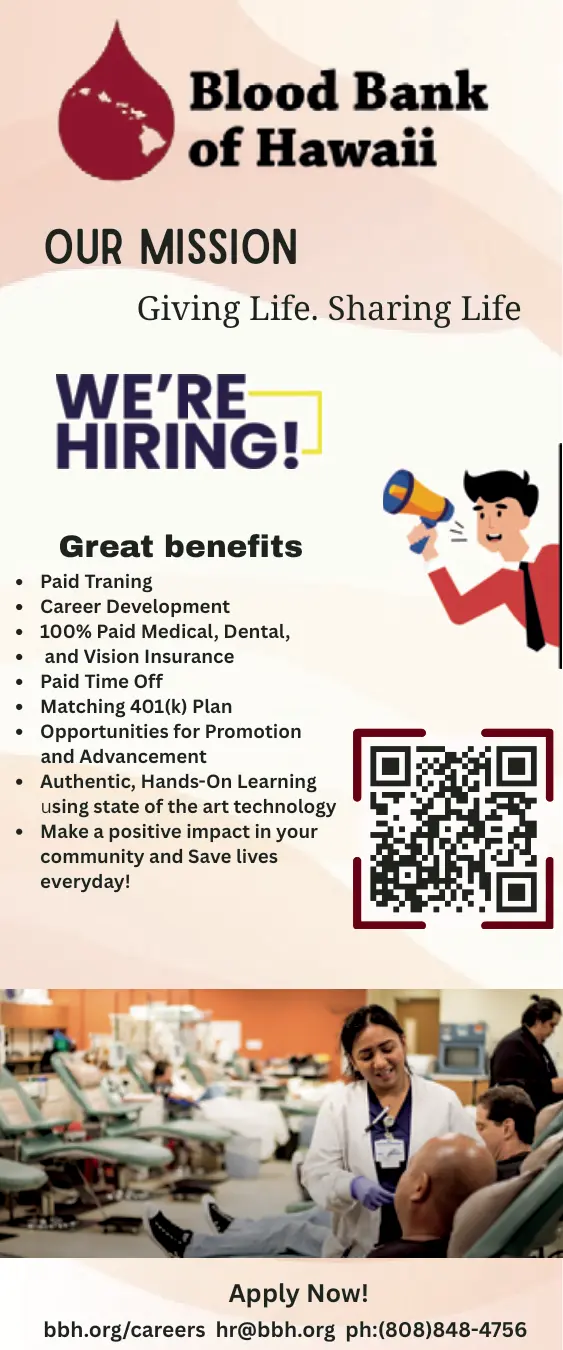 Healthcare Career Opportunities at Blood Bank of Hawaii – Honolulu, HI