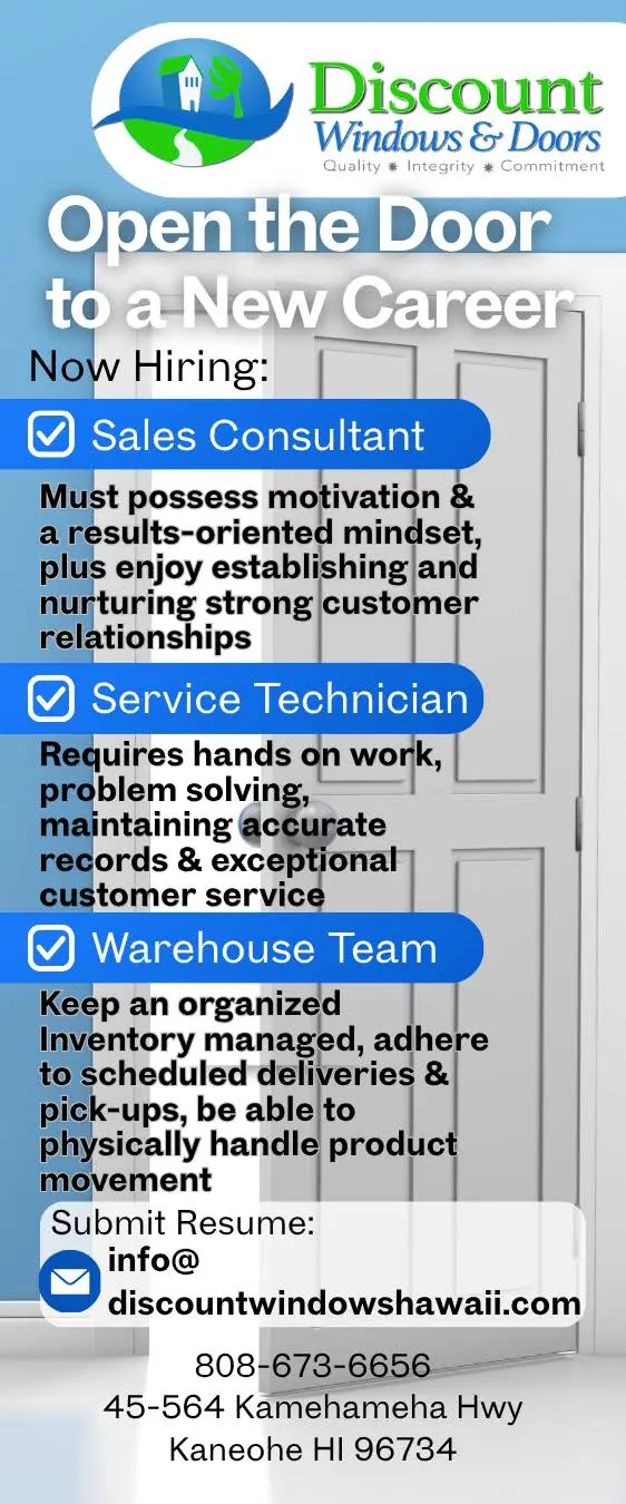 Sales Consultant, Service Technician & Warehouse Jobs – Kaneohe, HI