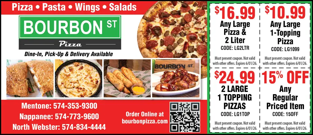 Bourbon Street Pizza in Mentone, Indiana – Pizza, Pasta, Wings & More