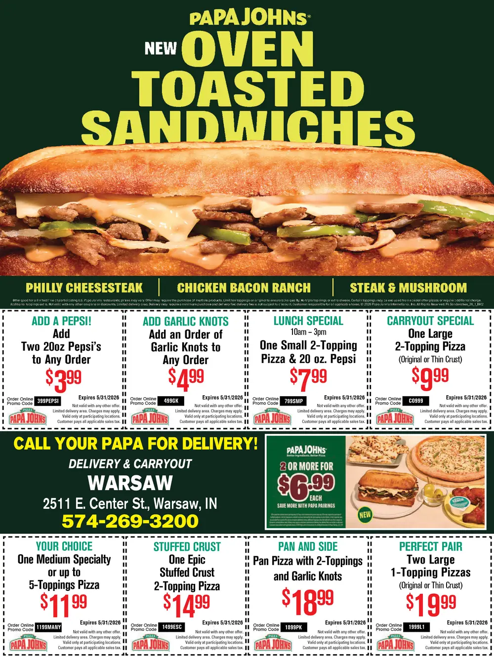 Papa John’s Pizza & Sandwiches - Warsaw, Indiana