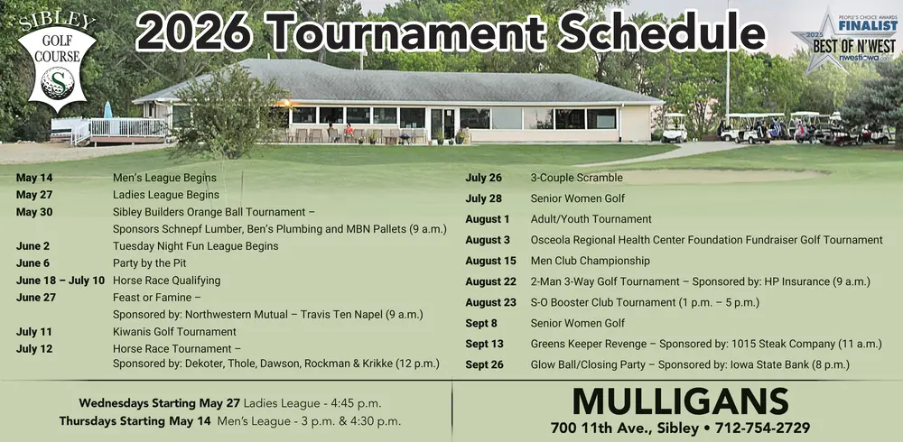 Sibley Golf Course & Mulligans – Golf & Dining in Sibley, Iowa