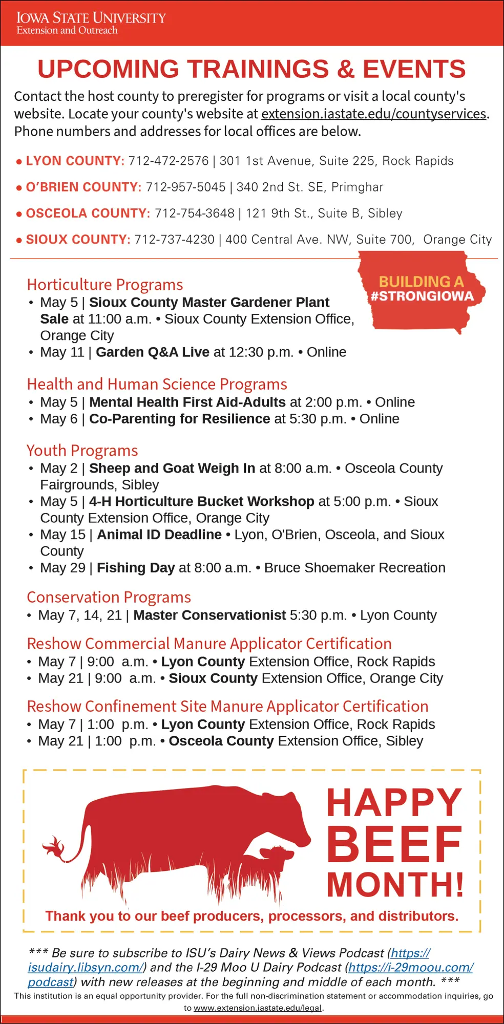 Upcoming Trainings & Community Events in Orange City, Iowa