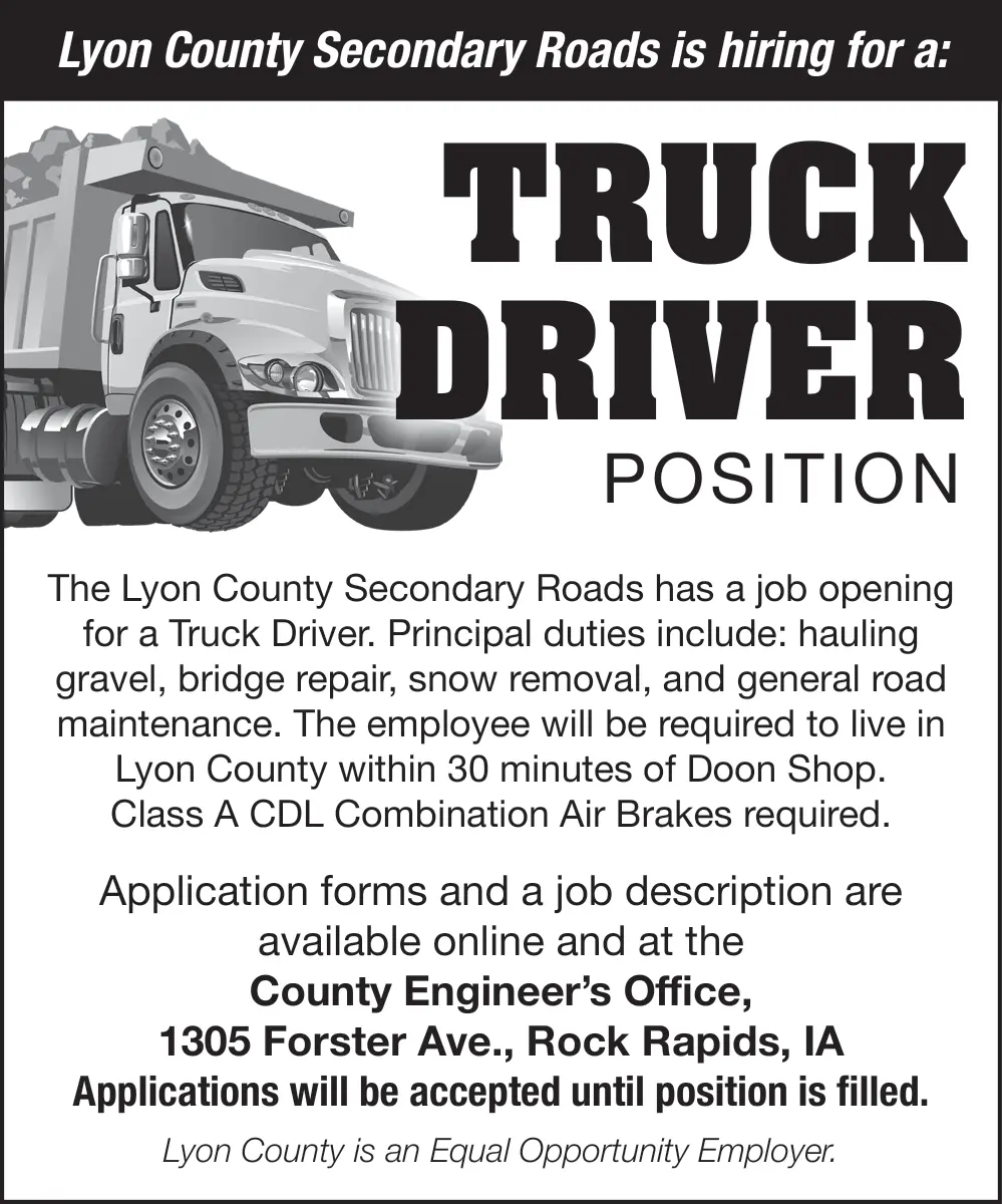 Truck Driver Job Opening – Rock Rapids, IA