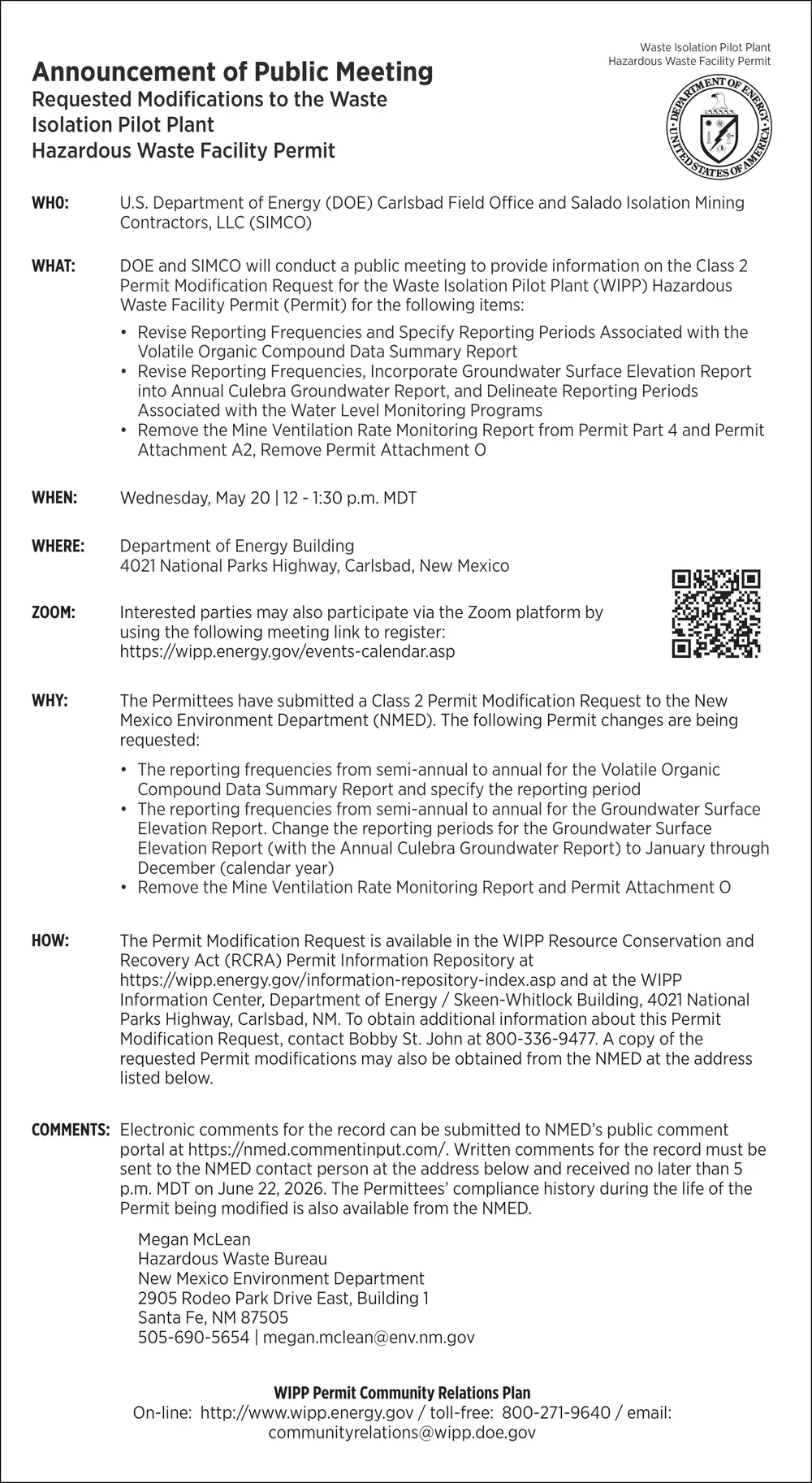 Announcement of Public Meeting