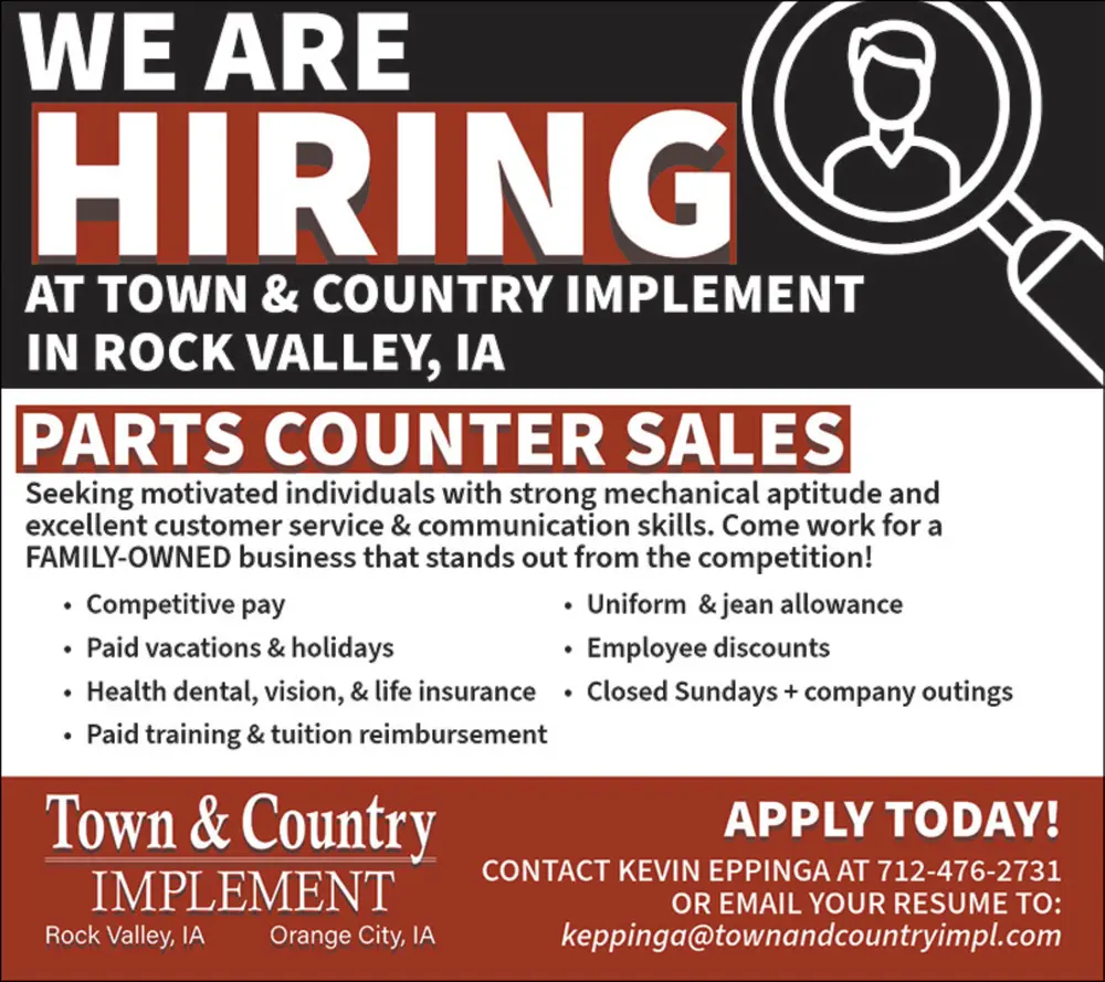 Careers in Parts & Equipment Sales – Rock Valley, IA